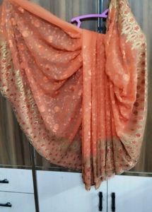 Elegant Peach Floral Saree