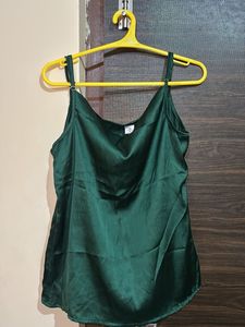 Elegant Emerald Green Satin Camisole Top