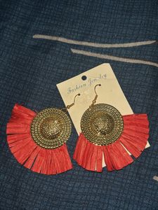 Red Tassel Statement Earrings