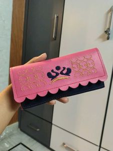 Pink &amp; Navy Embroidered Wallet