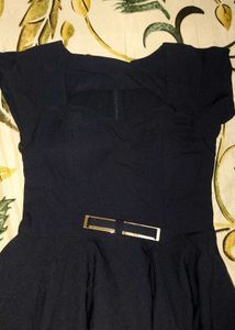 Padded Blue Fit &amp; Flare Midi Dress with Gold