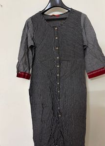 Ethnic Vertical Striped Button-Down Long Kurti