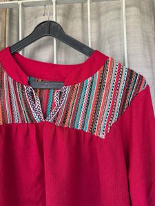 Vibrant Red Embroidered Kurta Top