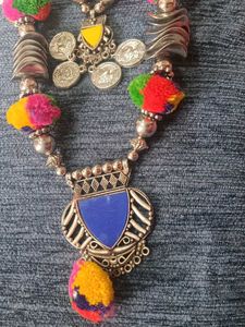 vibrant oxidized silver boho tribal necklace with