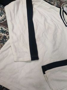 White Long Sleeve T-Shirt with Navy Stripes