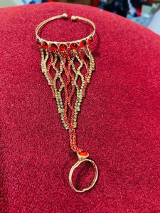 Red &amp; Gold Rhinestone Hand Bracelet new wdt tag