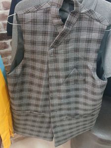 Men's Grey Plaid Nehru Jacket