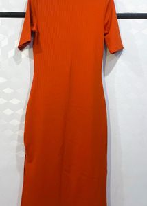 Bright Orange Ribbed Zip Polo Dress