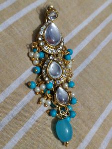 Stunning Blue &amp; White Earrings with mangtika
