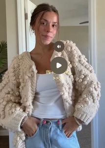 Chunky Knit Cardigan with Pom-Pom Details