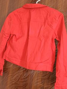 Red Cropped Denim Jacket