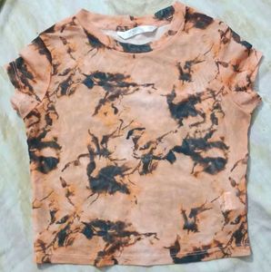 Trendy Mesh Tie-Dye Crop Top
