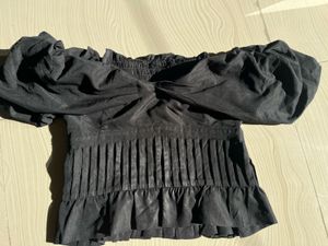 Black Off-Shoulder Puff Sleeve Top