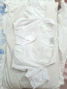 White Cotton Blouse with Smocked Details