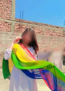 Elegant White Kurta with Rainbow Dupatta