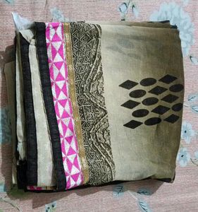 Elegant Saree with Pink & Gold Border
