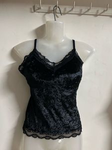 Black Velvet Lace Trim Camisole