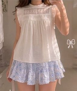 Petite White Lace Yoke Sleeveless Frill TrimTop