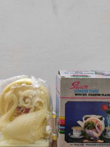 Vintage Swan Coaster Stand & Plates (new, unused)