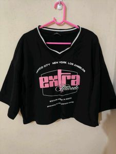 Black "Extra Attitude" Cropped T-Shirt