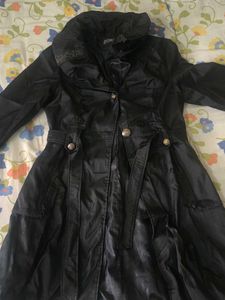 Elegant Black Coat with Embellished Collar