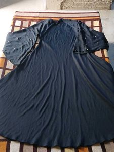 Elegant Black Abaya Gown with Pearl Embellishments