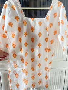 White Cotton Blouse with Orange Print