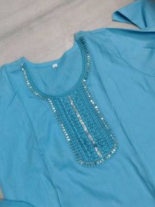 Elegant Blue Kurta set with Mirror Work