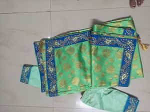 Blue &amp; Pista  Gold Embroidery Lehenga Set