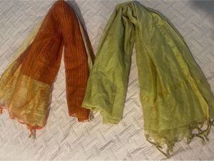Orange and light golden long Dupattas