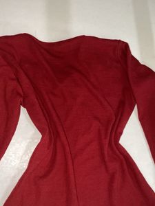 Red Ribbed V-Neck Top