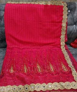 Vibrant Pink Embroidered Saree with Gold Border