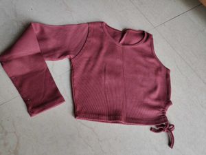 Ribbed Crop Top with Drawstring Detail