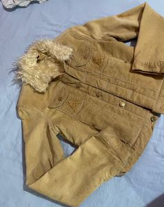 Corduroy Jacket with Fur Collar