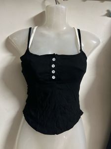 Cute Black Button-Up Crop Top