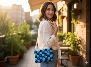 Handmade Crochet Pearl Sling Bag for Women