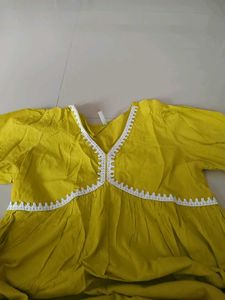 Yellow Kurta with White Embellishments