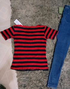 Set 2 5-pocket Denim Trousers &amp;Top