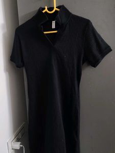 Ribbed Black Mini Dress