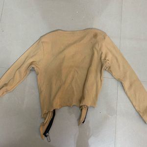 Ribbed Knit Zip Cardigan Cropped Top