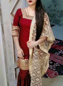 Maroon garara suit without dupatta