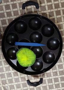NEW NONSTICK APPUM PATRA WITH STAINLESS STEEL LID+ FREE SCRUBBER AND STICK(12 Cups)