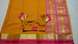 Orange Saree with Pink &amp; Gold Border