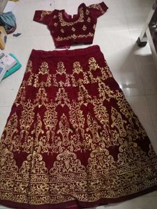 Maroon Velvet Embroidered Lehenga Choli