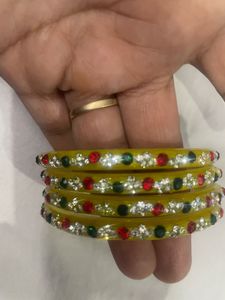 Yellow Lemon shade Bangles with Rhinestones