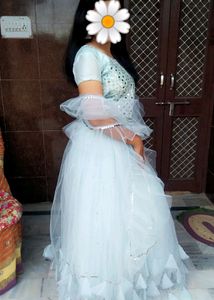 Beautiful Ice Blue Lehanga With Half Flir Dupatta