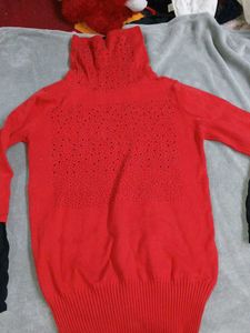 Red Turtleneck Knit Sweater