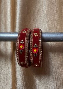 Red Stone Work Bangles