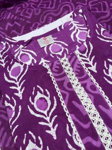 Purple Block Print Cotton Kurta-New