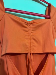 Orange Ruched Cut-Out Mini Dress